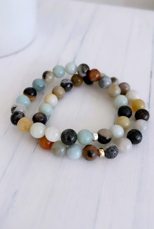 Amazonite semi precious beaded bracelet on a stretch cord