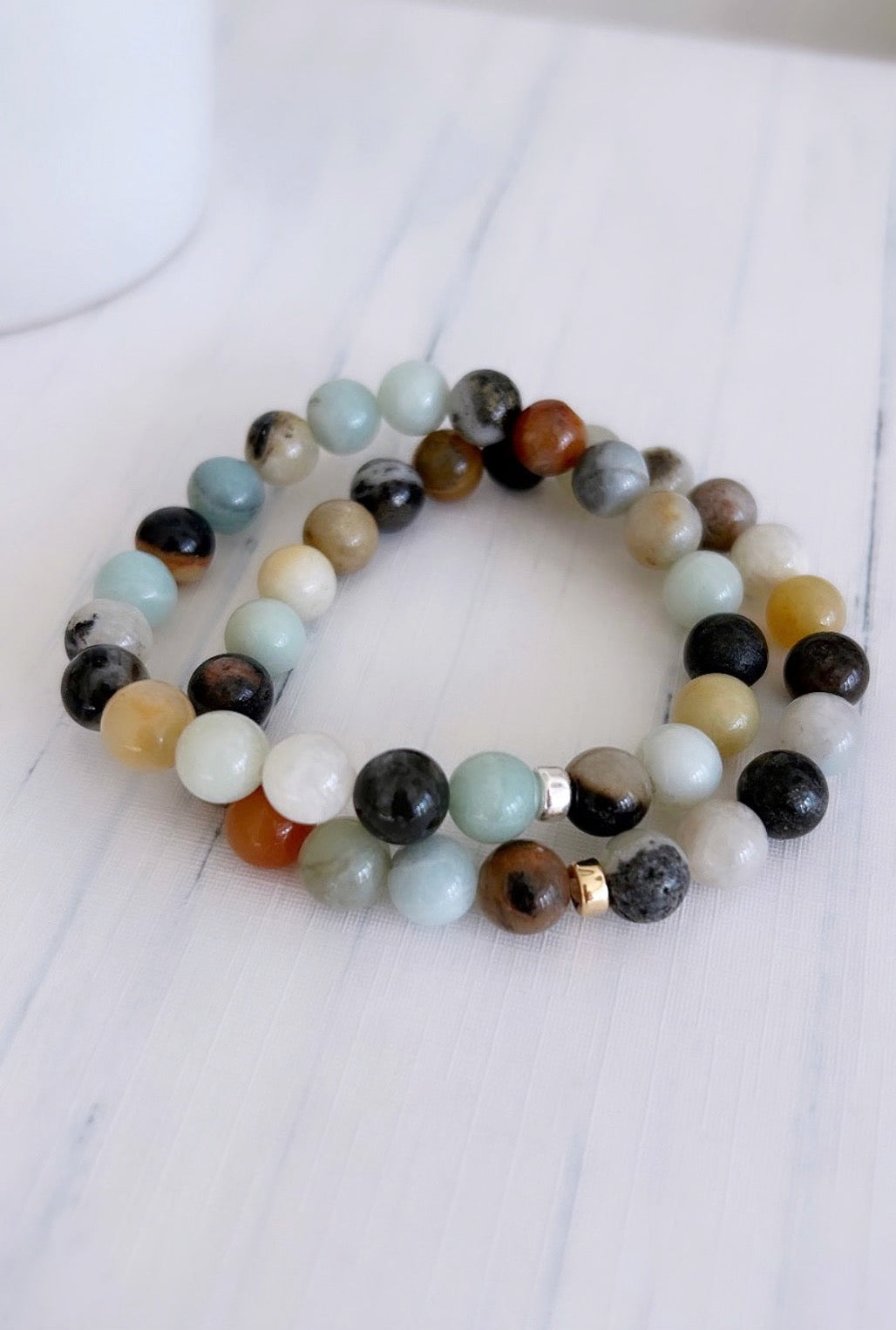 Amazonite semi precious 8mm beaded bracelet on a stretch cord