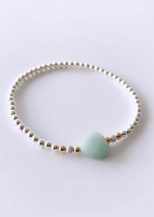 Amazonite heart bead stacking bracelet With silver and gold beads