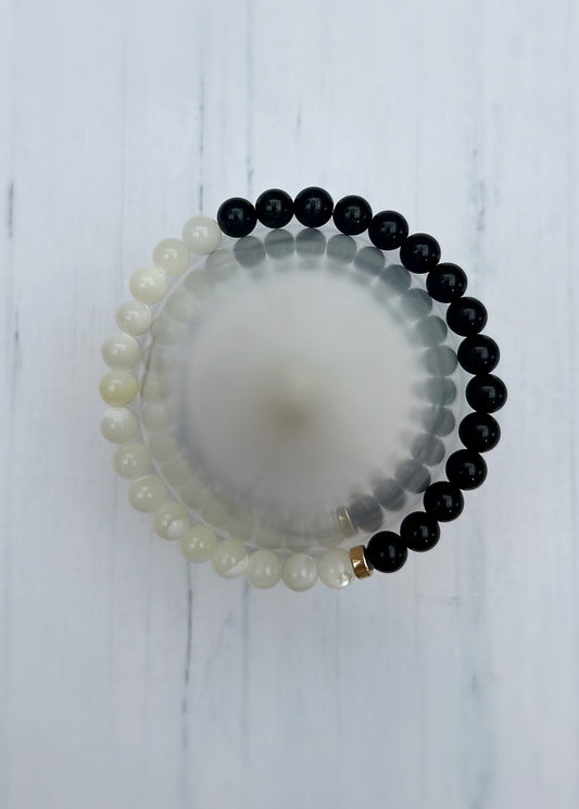 Black onyx & mother of pearl beard bracelet
