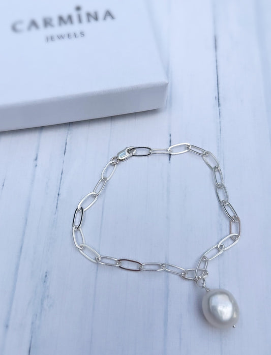 Paper link and pearl bracelet, paper chain pearl bracelet