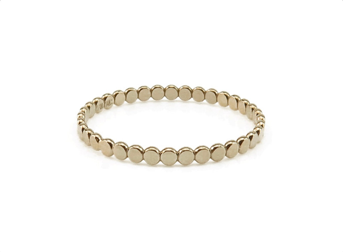 A gold filled or Sterling Silver flat beaded stacking ring