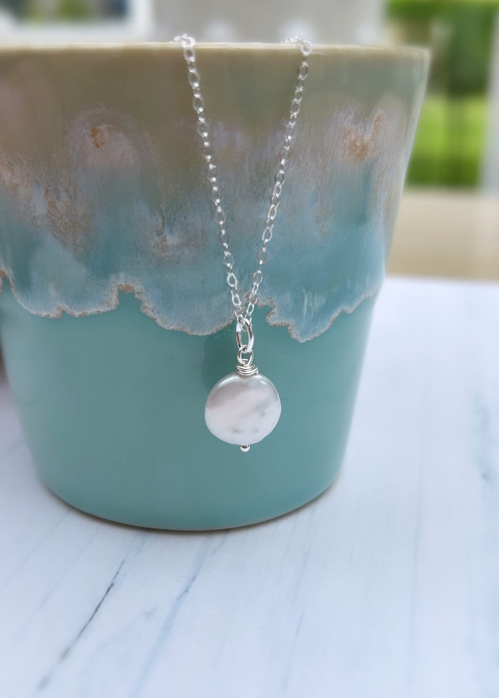 Coin pearl pendant
