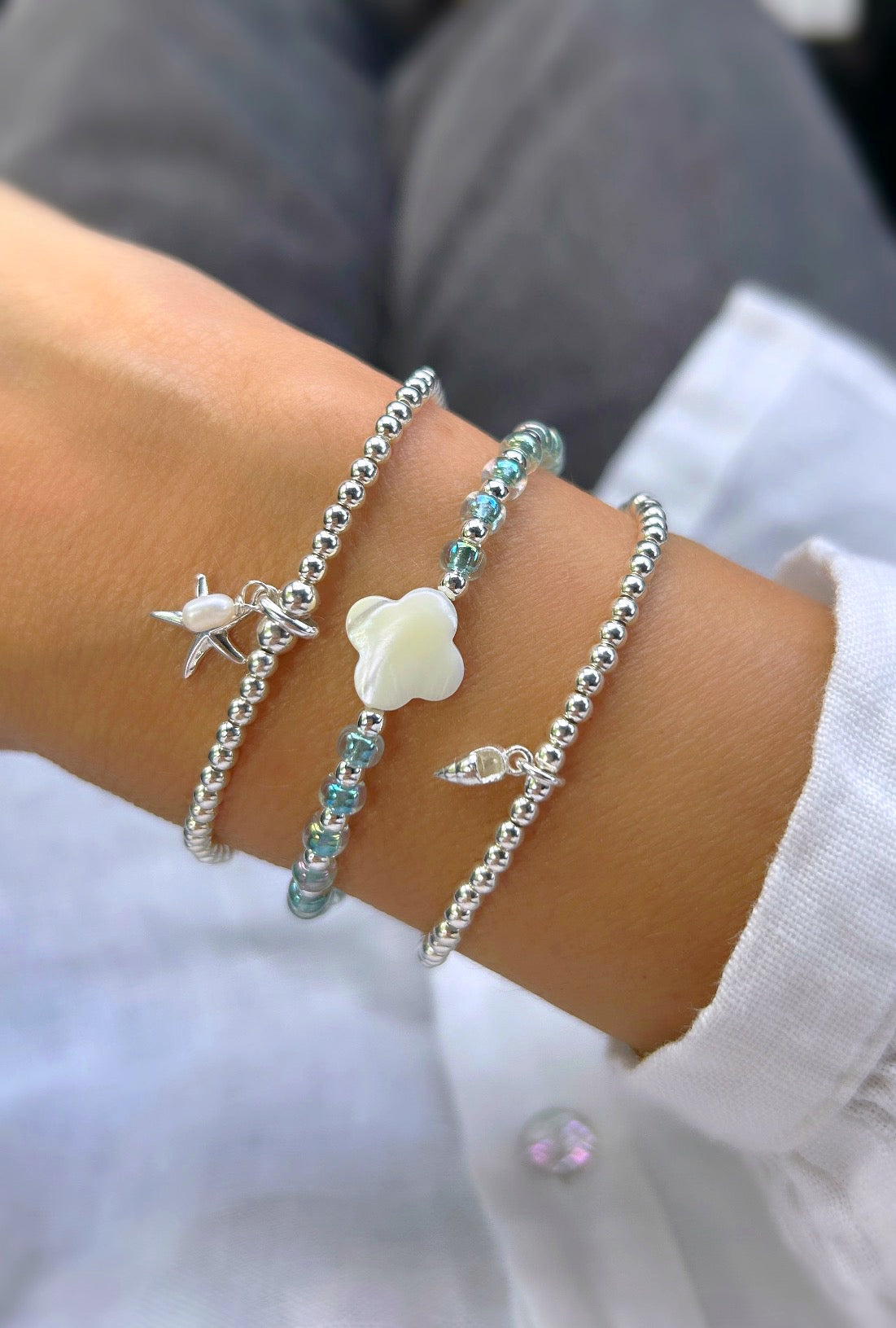 Mother of Pearl clover miyuki beaded bracelet