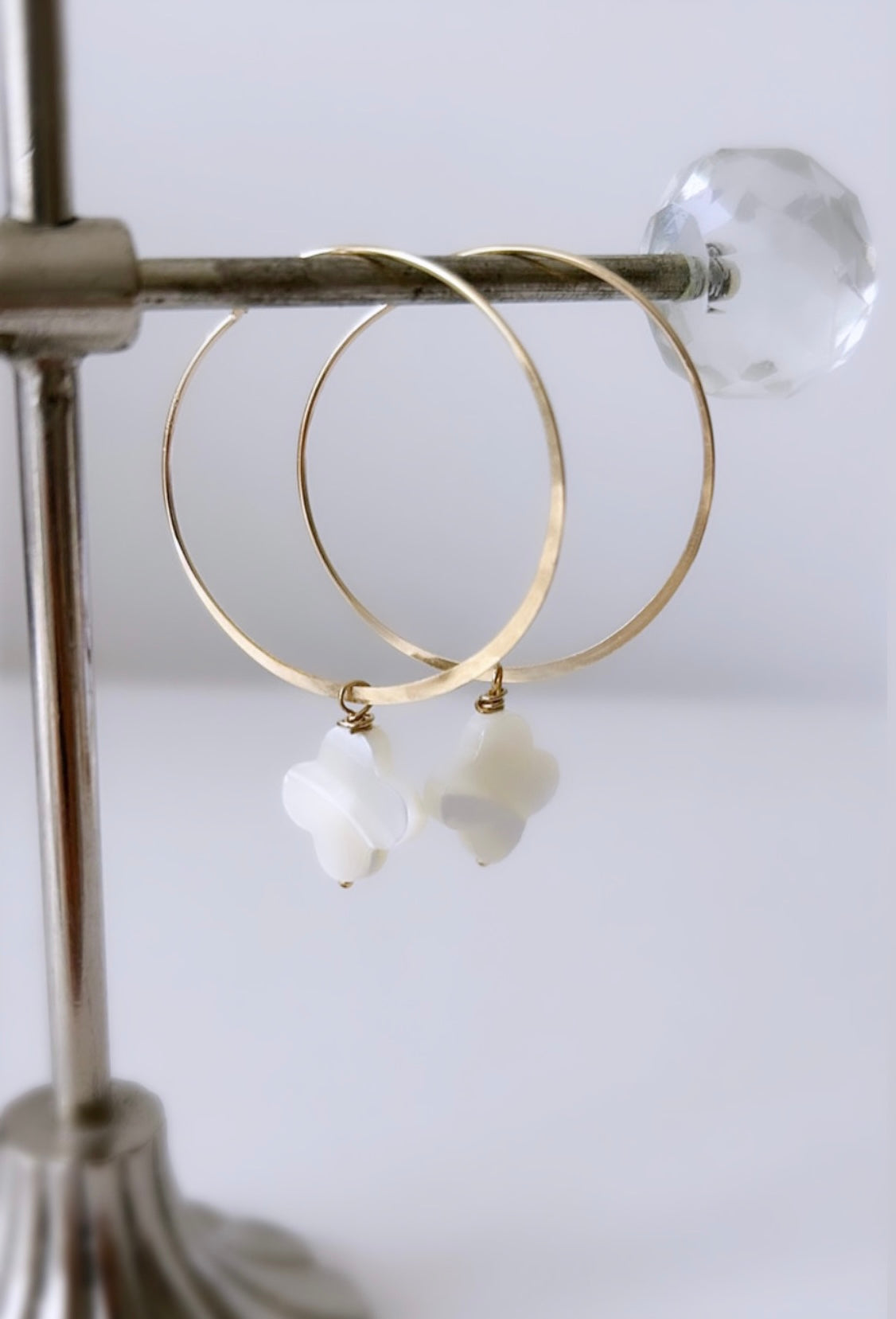 Mother of Pearl clover hoop earrings