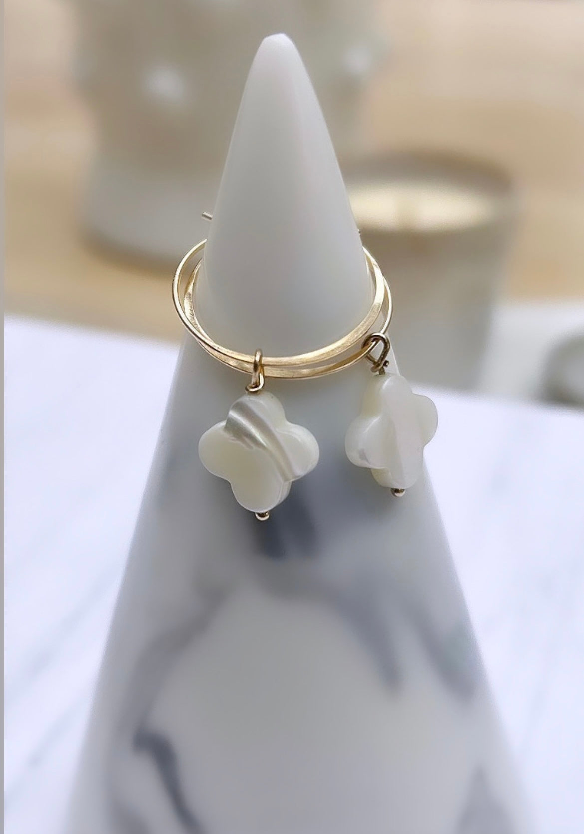 Mother of Pearl clover hoop earrings