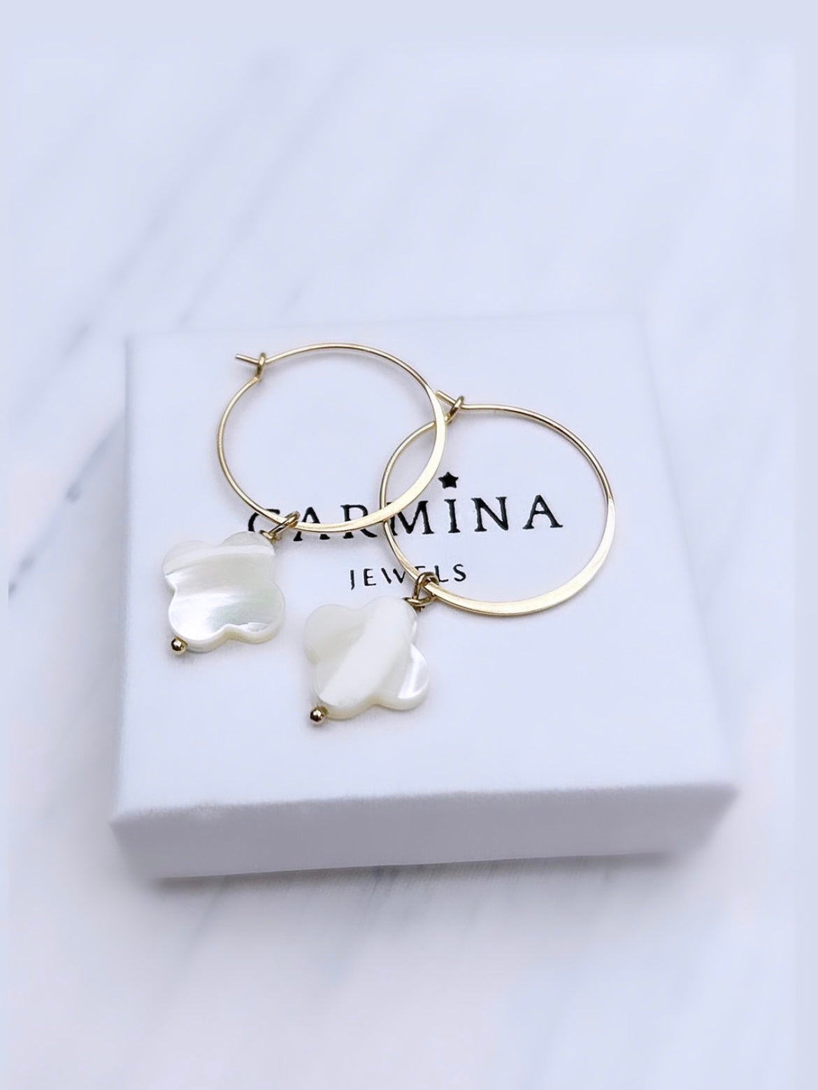 Mother of Pearl clover hoop earrings