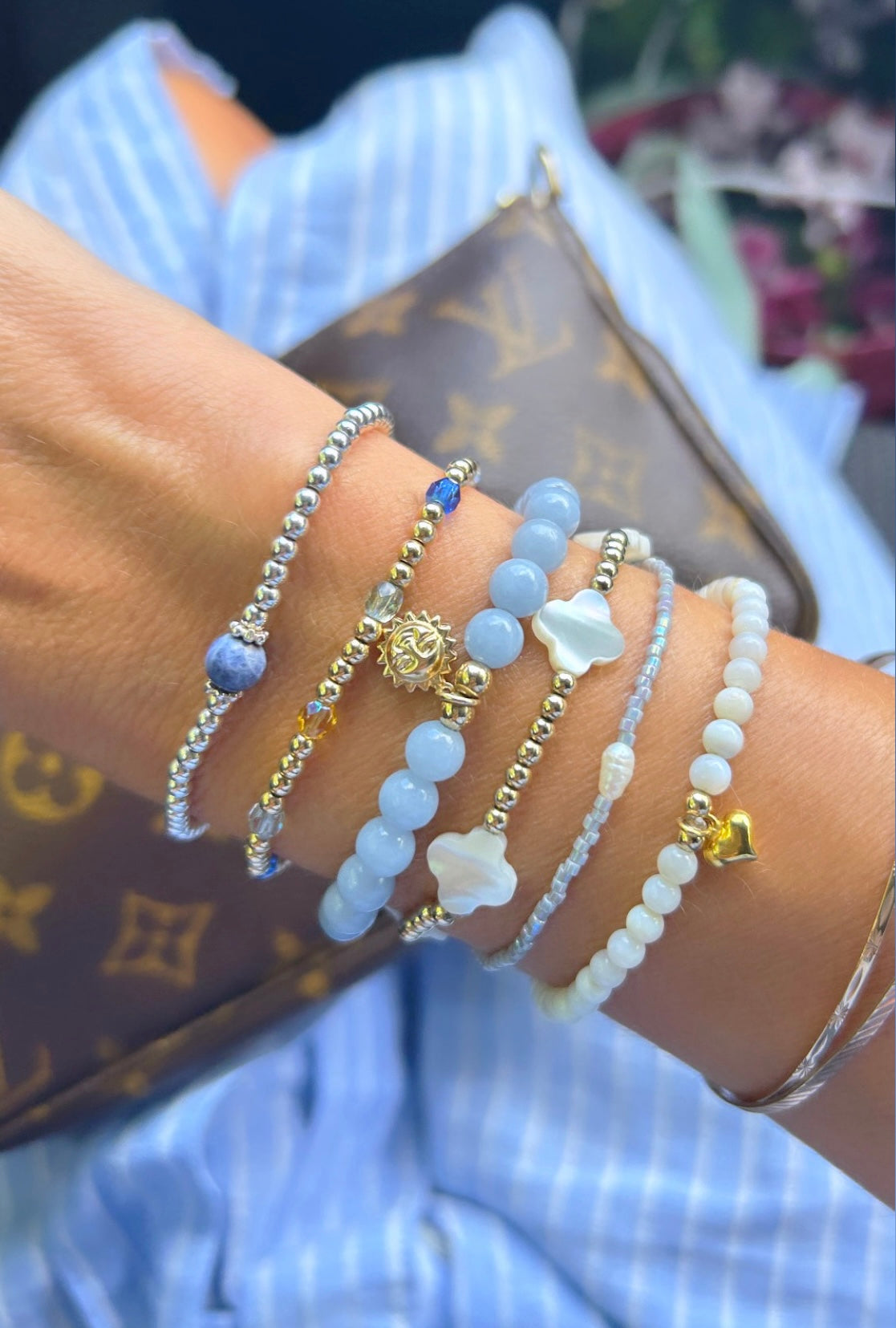 Crystal mixed glass gem bracelet