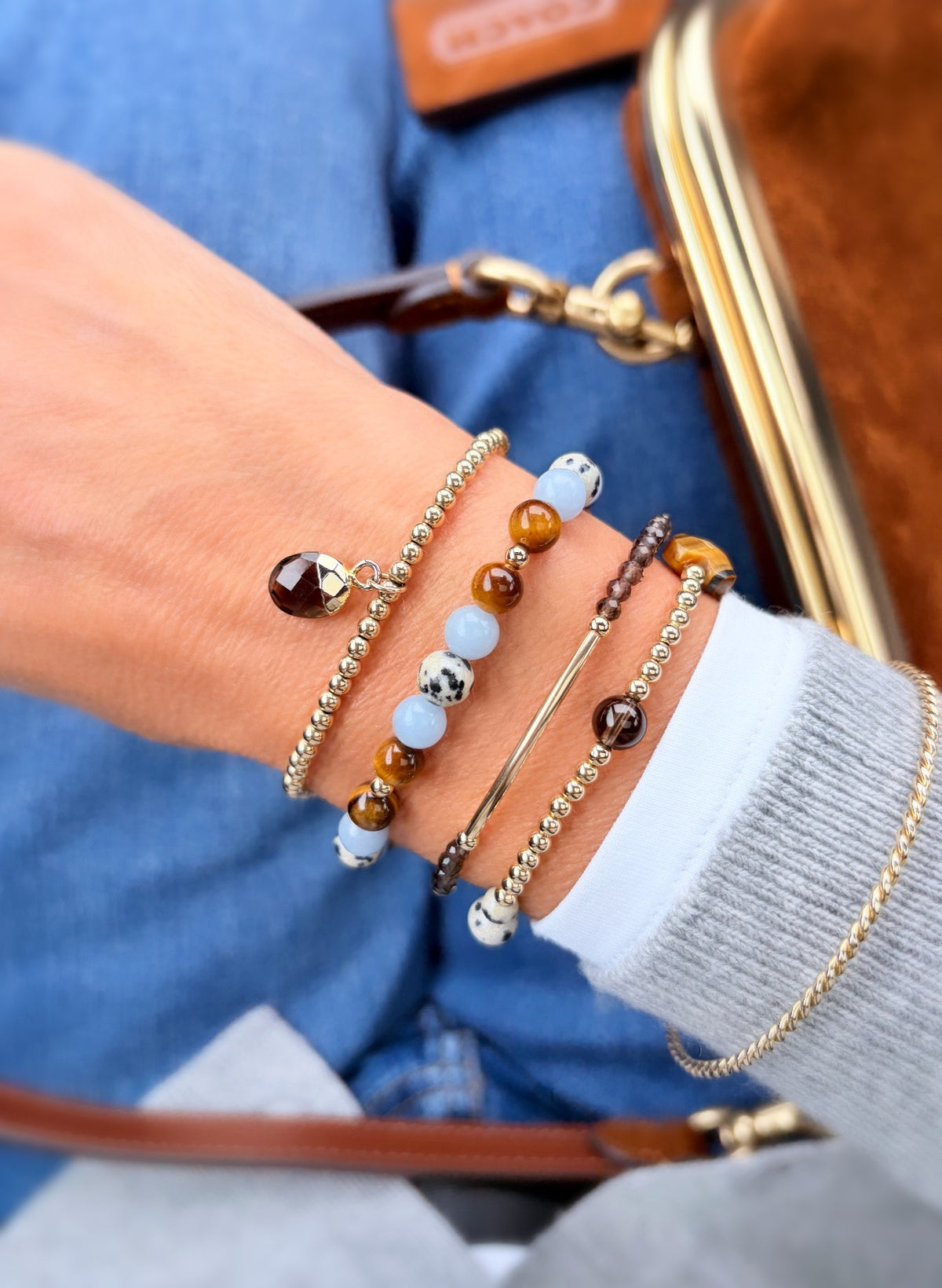 Tigers eye, Angelite & Jasper bead bracelet