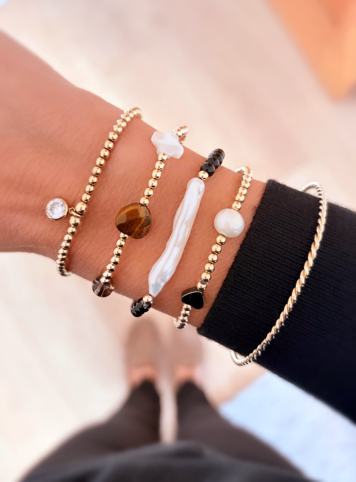 Tigers eye heart & pearl bracelet