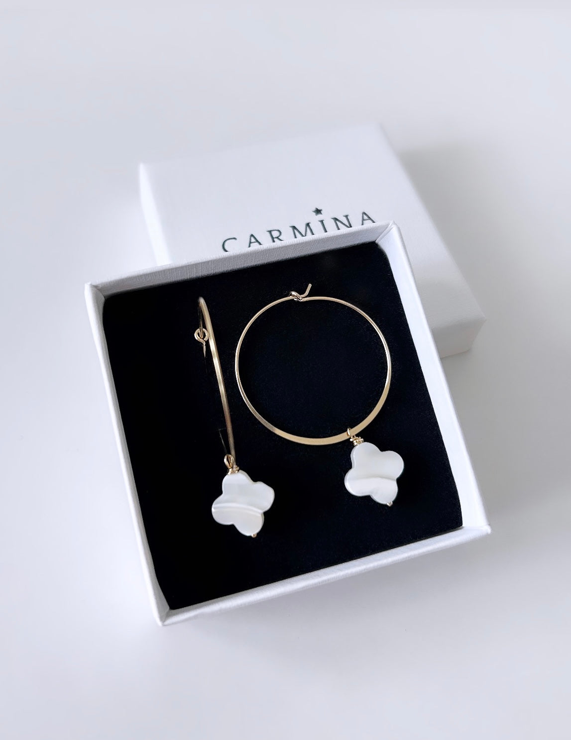 Mother of Pearl clover hoop earrings