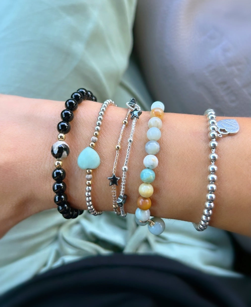 A gorgeous beaded Amazonite gemstone bracelet,  threaded on a high quality stretch cord.