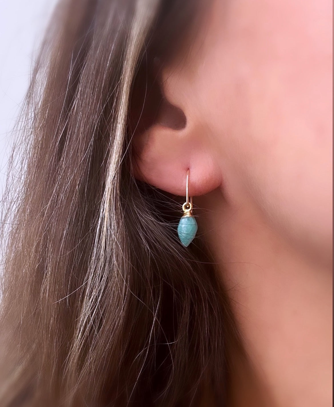 Simply stunning faceted Amazonite marquise charm droplet earrings on a gold filled wire hook.