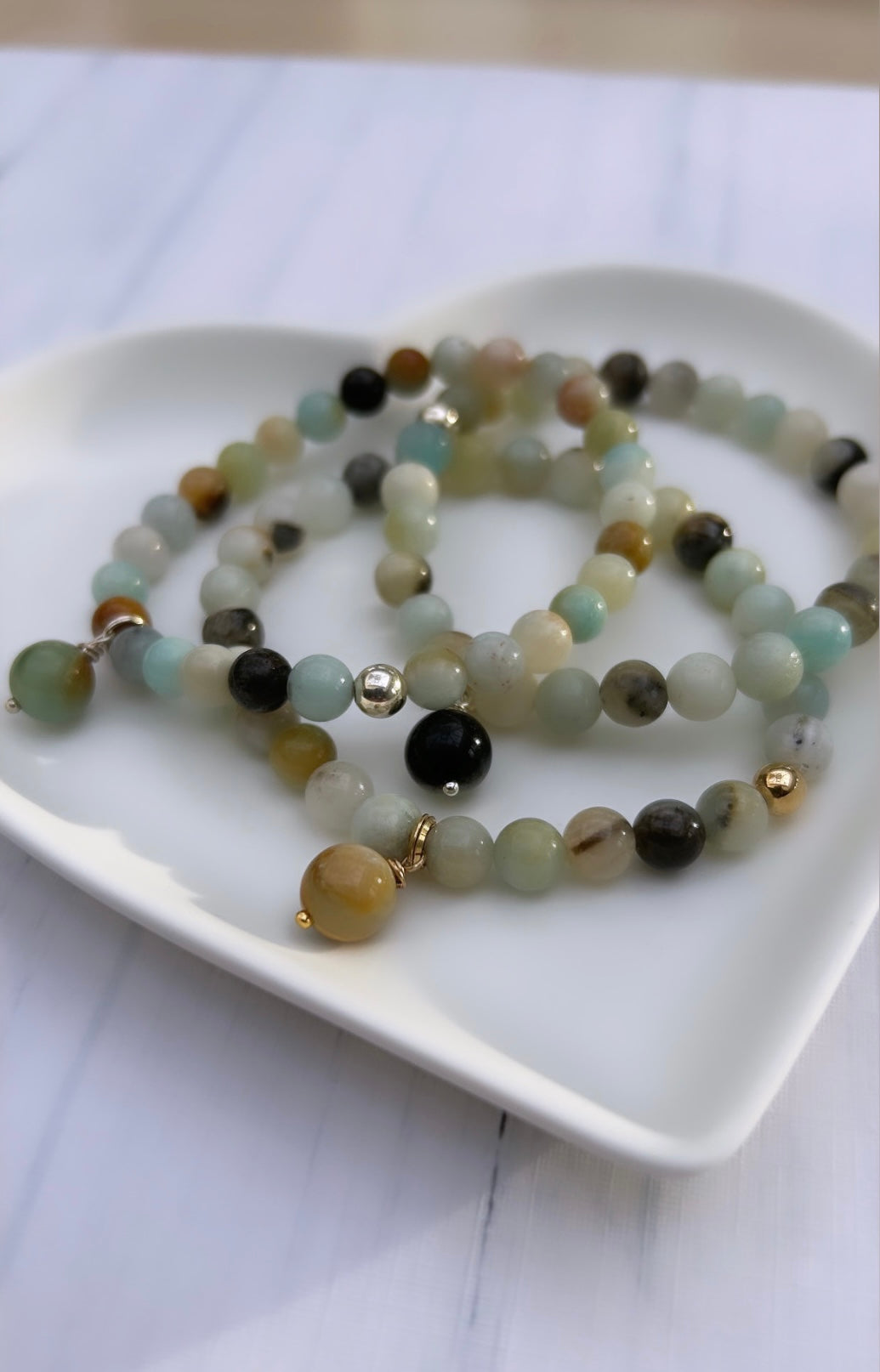 A gorgeous beaded Amazonite gemstone bracelet,  threaded on a high quality stretch cord.