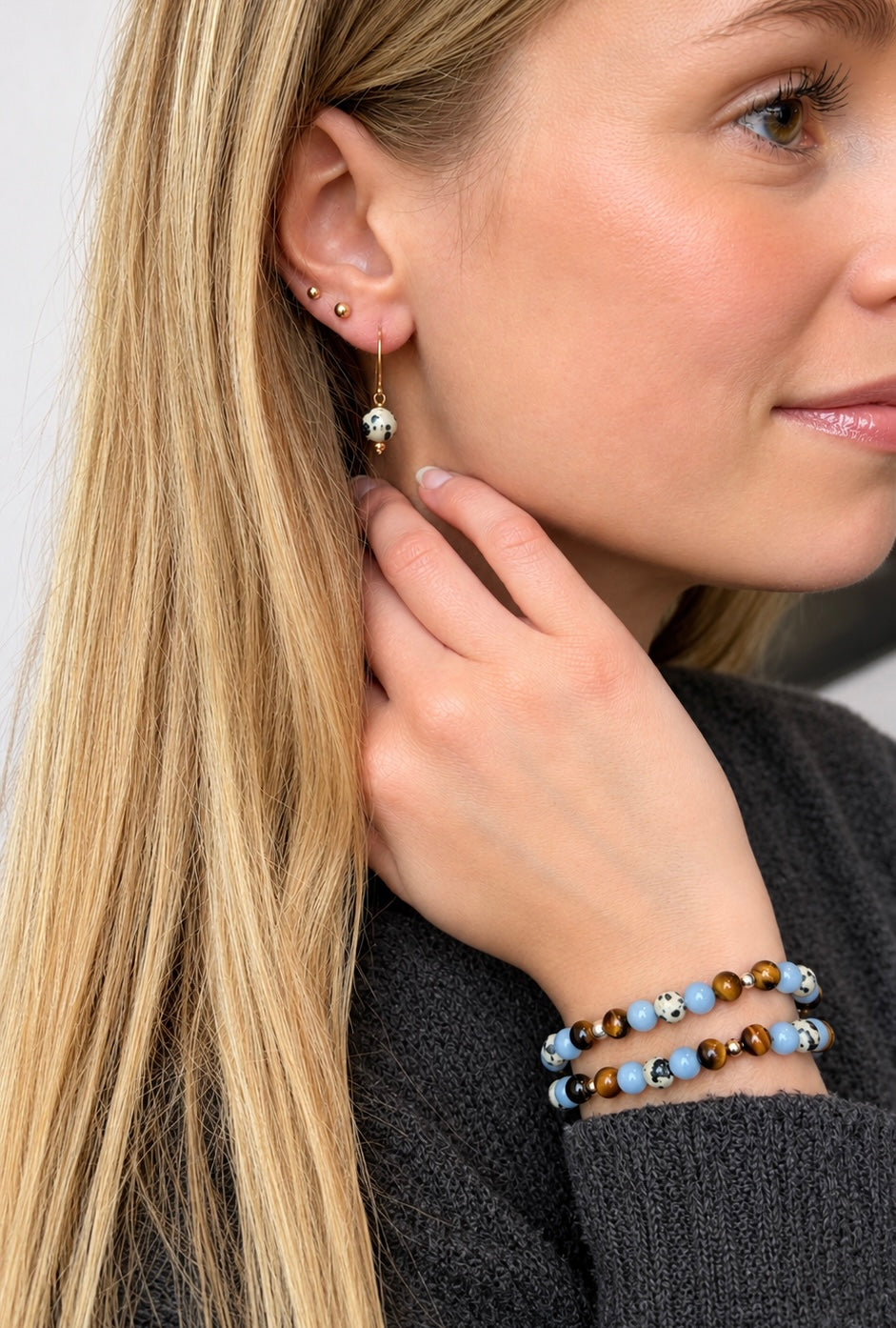 Dalmatian Jasper hoop earrings