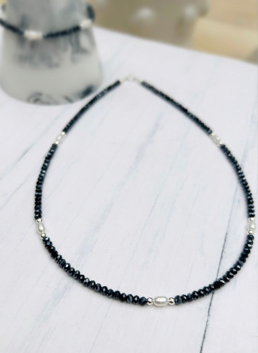 A beautiful glass crystal bead and Freshwater rice Pearl necklace with a choice of Sterling Silver or Gold filled spacer beads. 