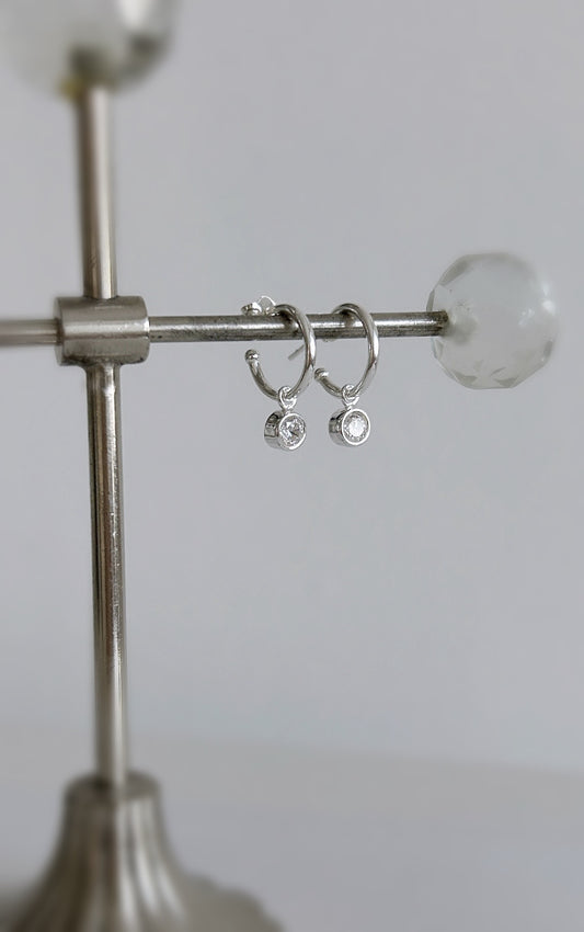Crystal drop silver hoop earrings
