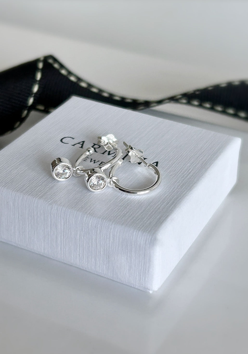 Crystal drop silver hoop earrings