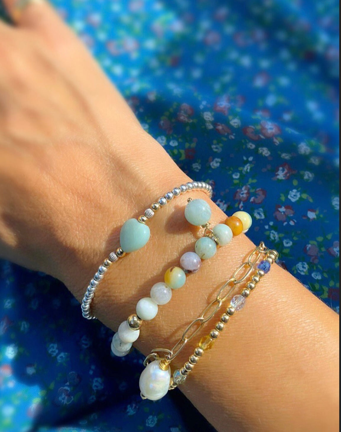 Amazonite heart bracelet