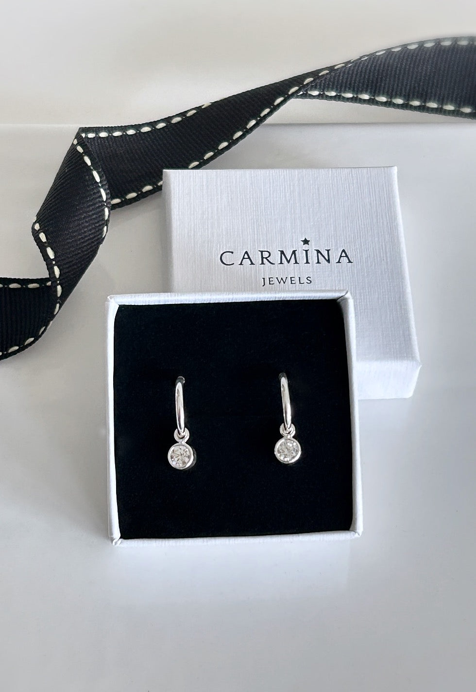 Crystal drop silver hoop earrings