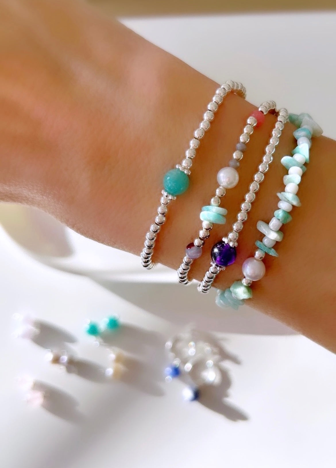 Mixed gem stacking bracelet