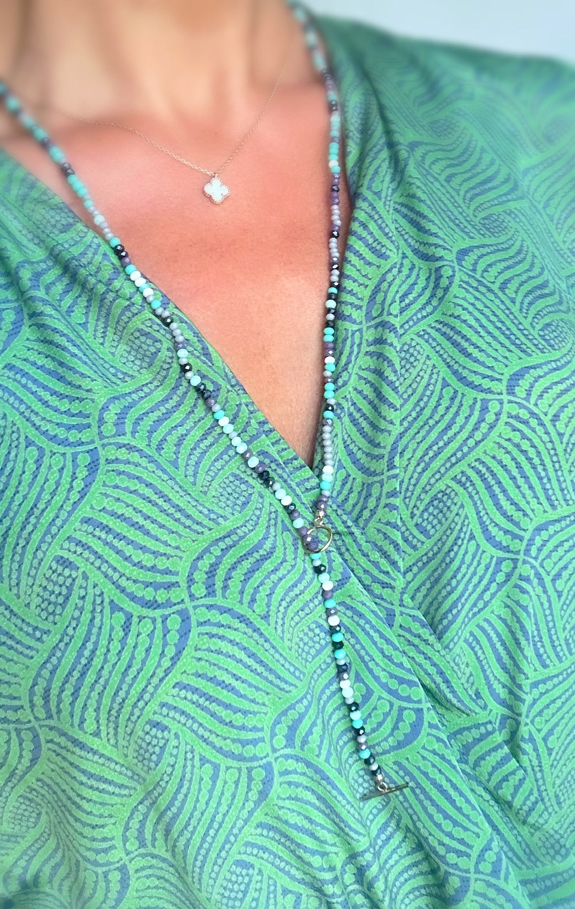 Crystal glass beaded lariat necklace 