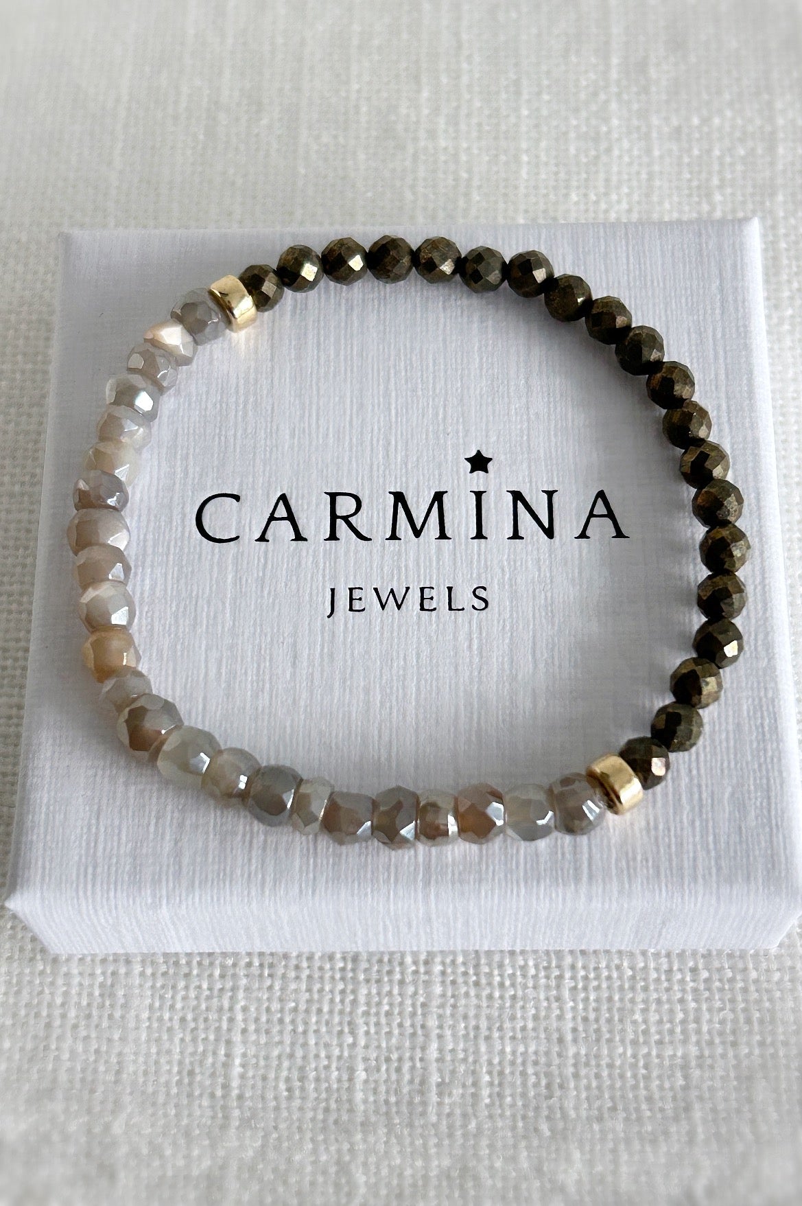 Pyrite & grey Moonstone duo bracelet