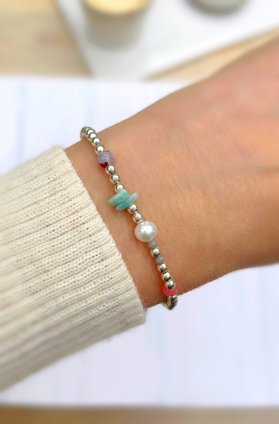 Mixed gem stacking bracelet