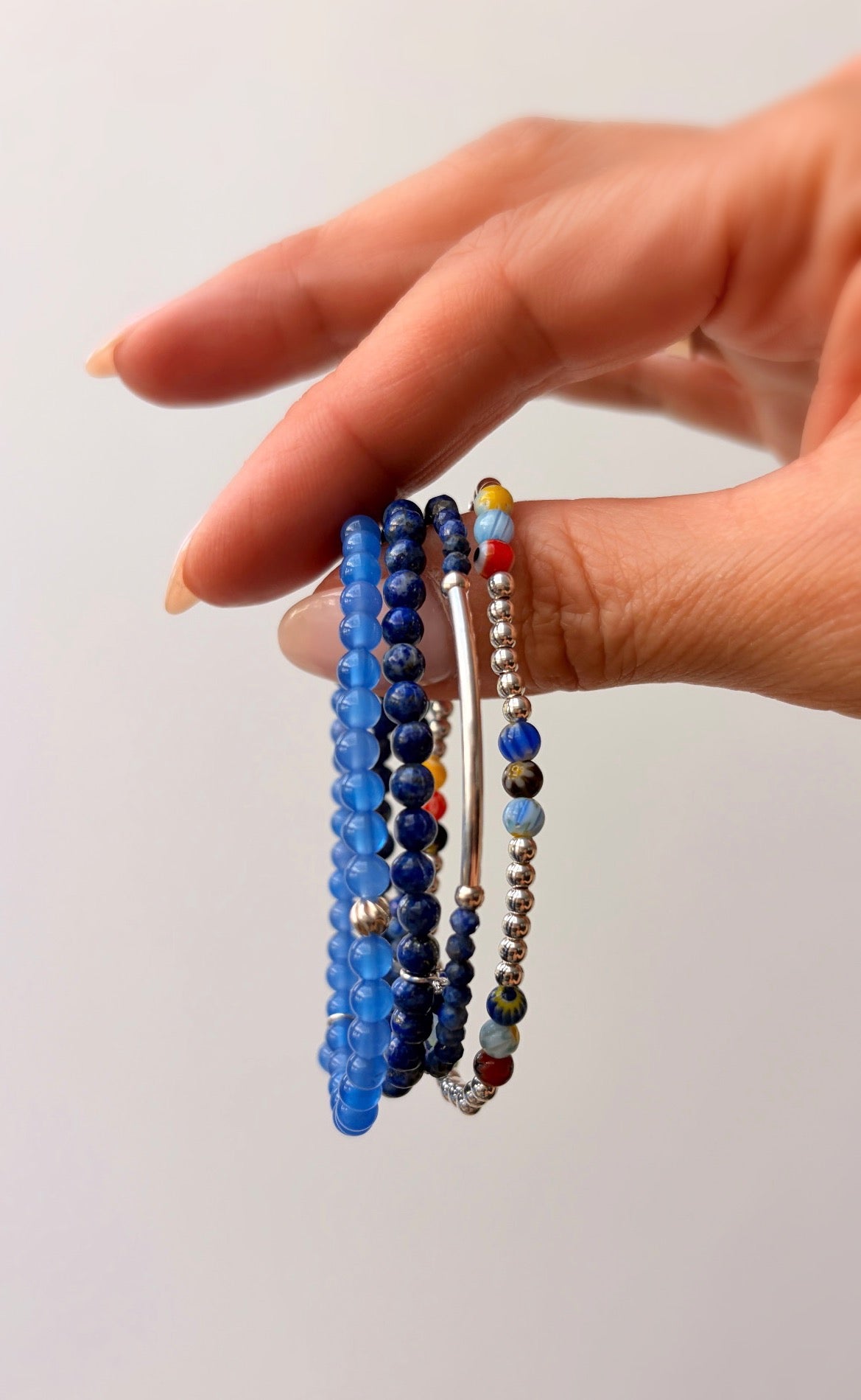 A perfect Summer stacking bracelet in either Silver or Gold. Featuring handcrafted glass beads in a mix of beautiful colours and designs.

