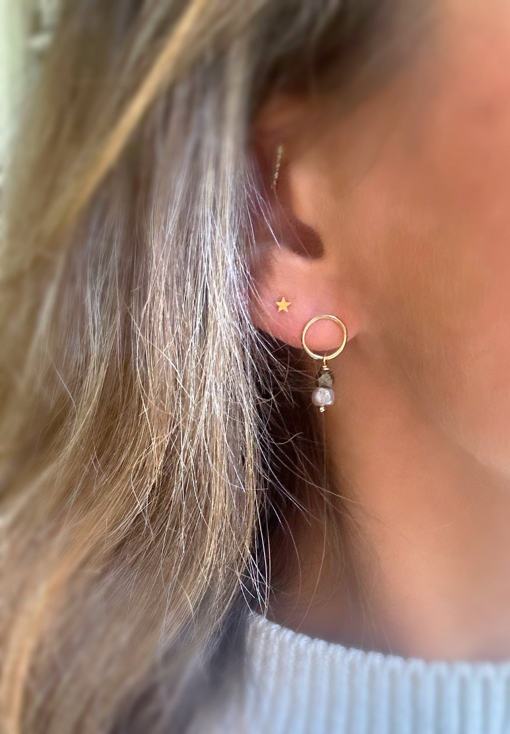 Circle stud droplet earrings