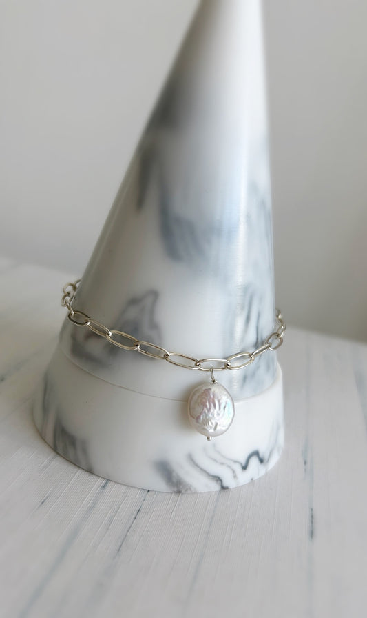 Coin pearl paperclip bracelet