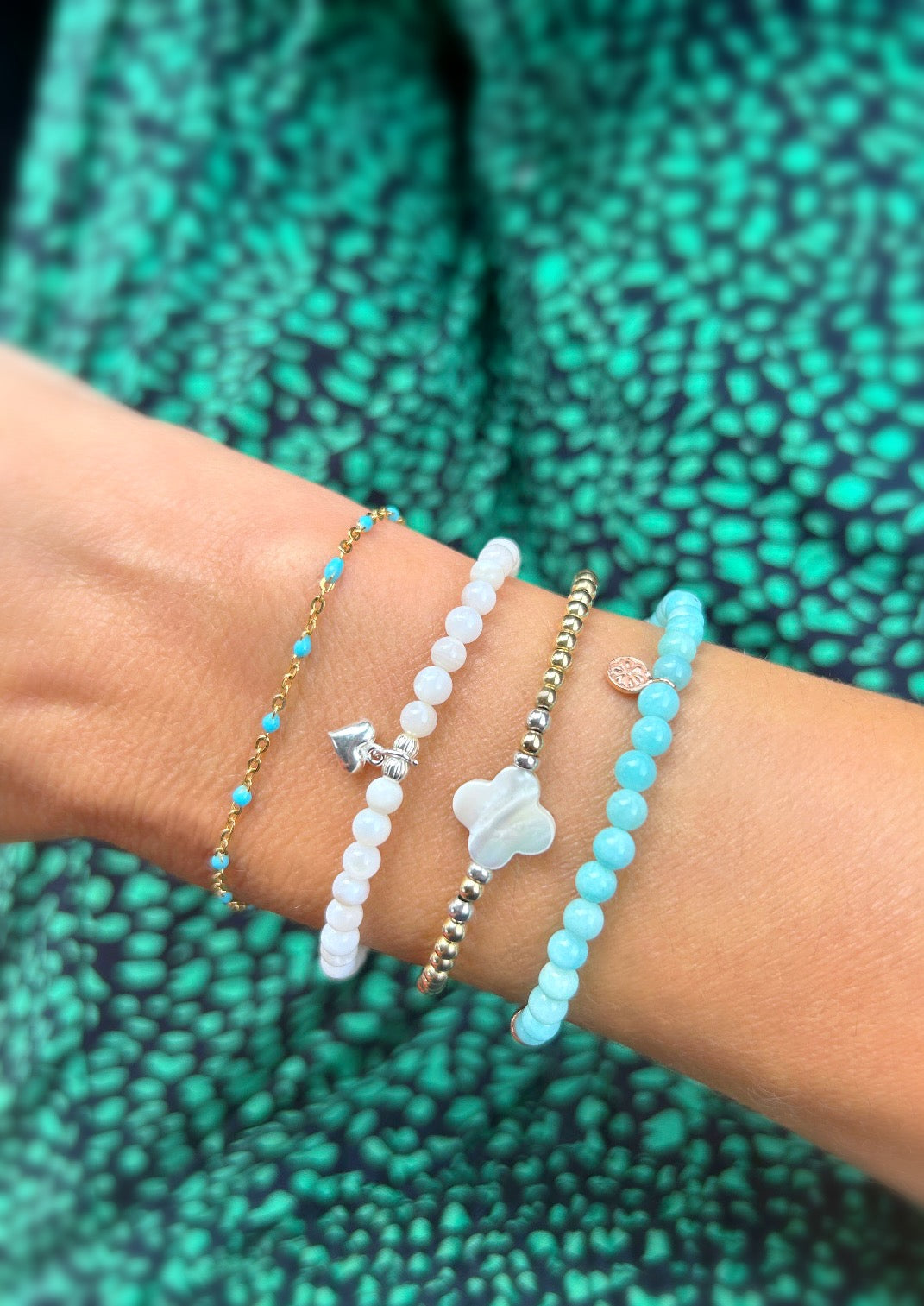 Amazonite bead stacking mini charm bracelet