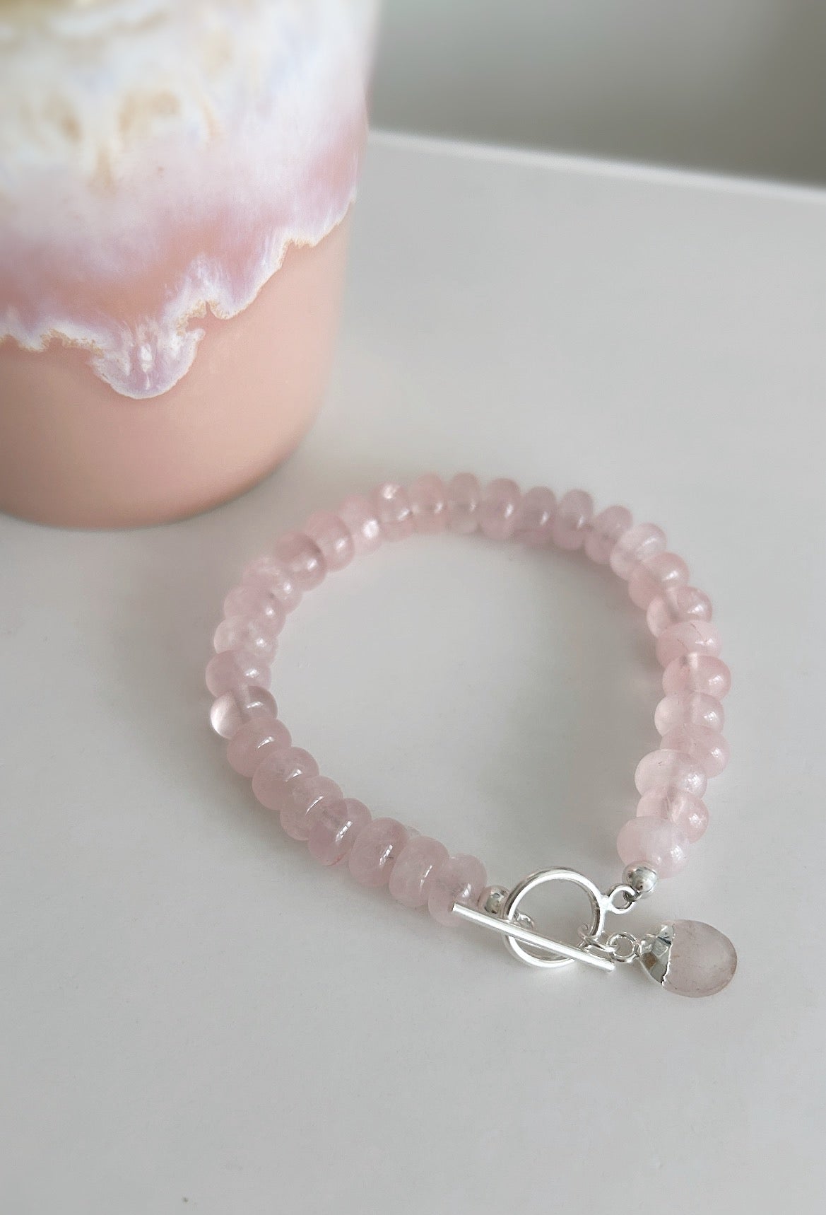 Rose quartz toggle bracelet