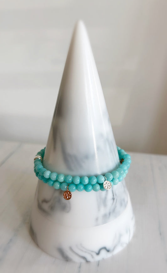 Amazonite bead stacking mini charm bracelet