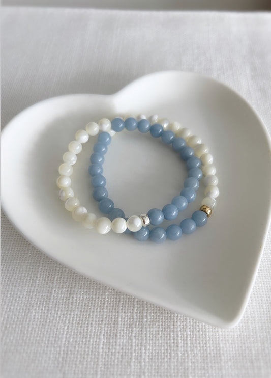 Angelite & Mother of Pearl duo Bracelet