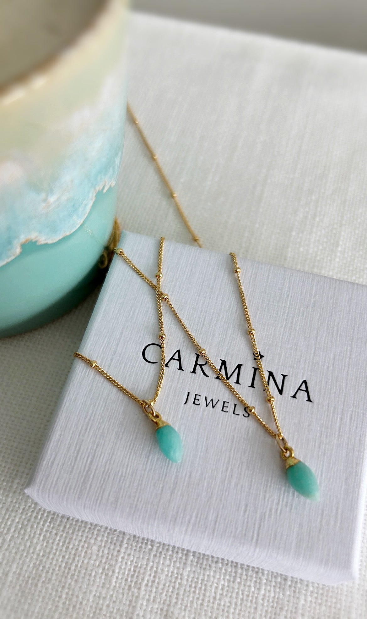 Amazonite charm Gold satellite chain necklace