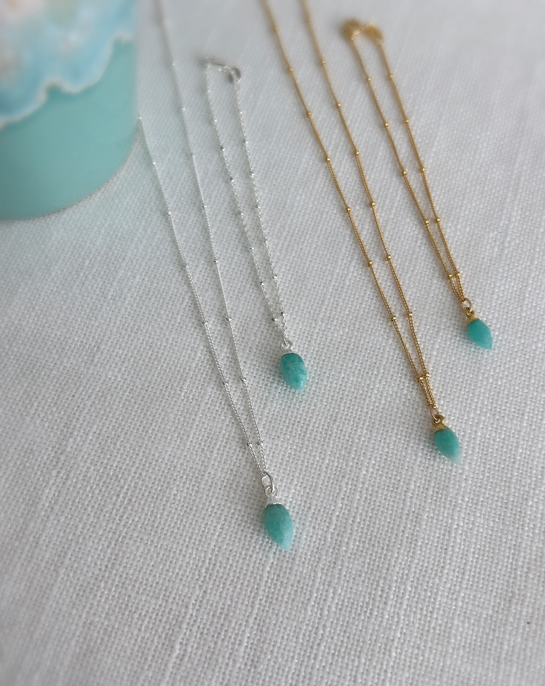 Amazonite droplet Gold satellite chain bracelet