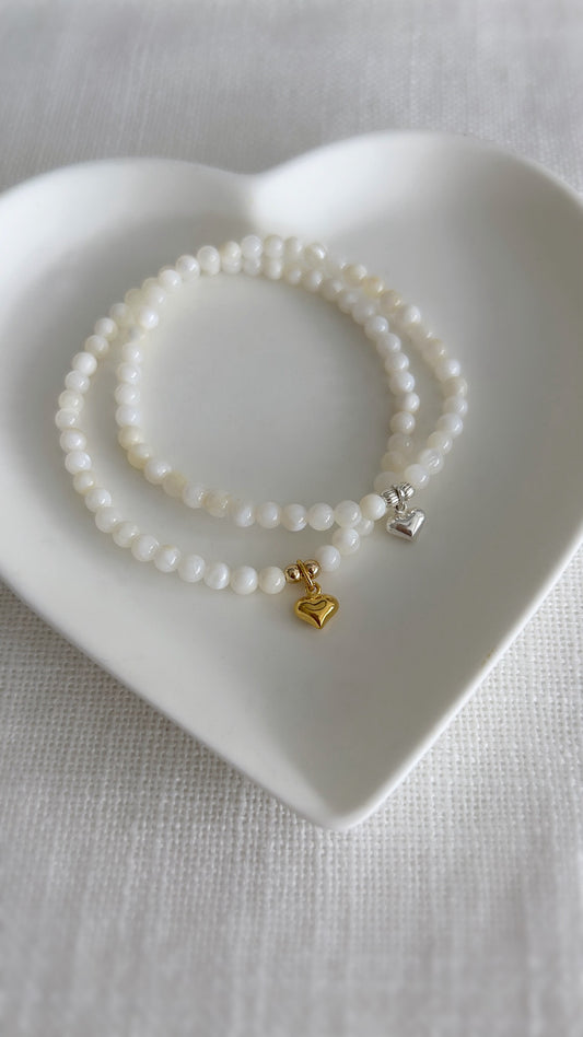 Mother of Pearl heart charm bracelet