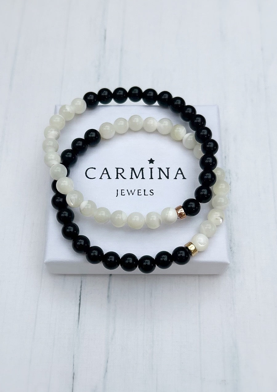 Black Onyx and Mother of Pearl duo bracelet