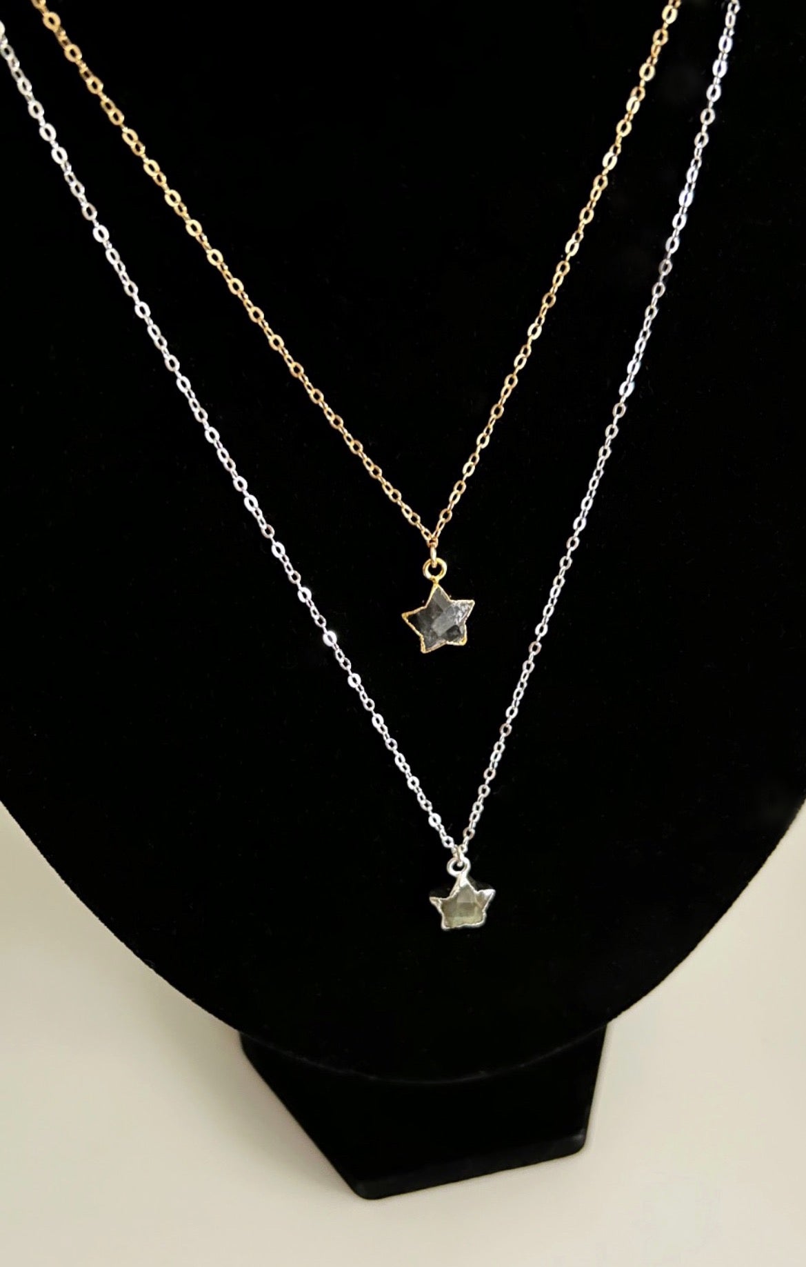 A stunning sparkly Labradorite Star pendant, on a  24” delicate cable chain, in a choice of a Sterling Silver or a Gold Filled finish. 
