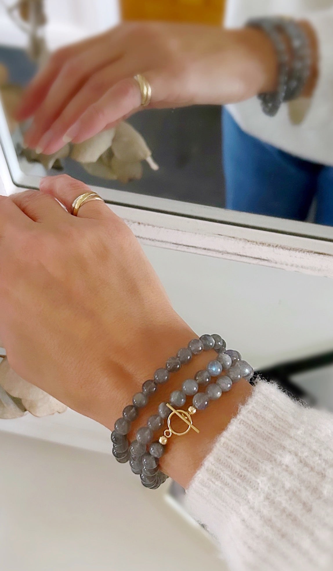 A gorgeous ‘2 in 1’ Semi Precious beaded wrap bracelet &/or necklace in a choice of either beautiful Smoky Quartz, Lapis Lazuli, Labradorite or Golden Obsidian. Finished with a delicate toggle clasp in Gold filled or Sterling Silver. 
