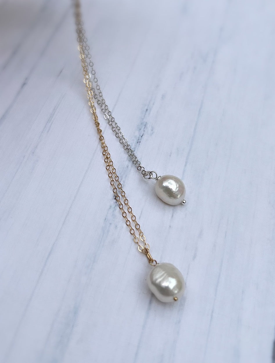 Beautiful baroque Freshwater Pearl pendant - on a delicate cable chain in either a Sterling silver or Gold Filled finish.