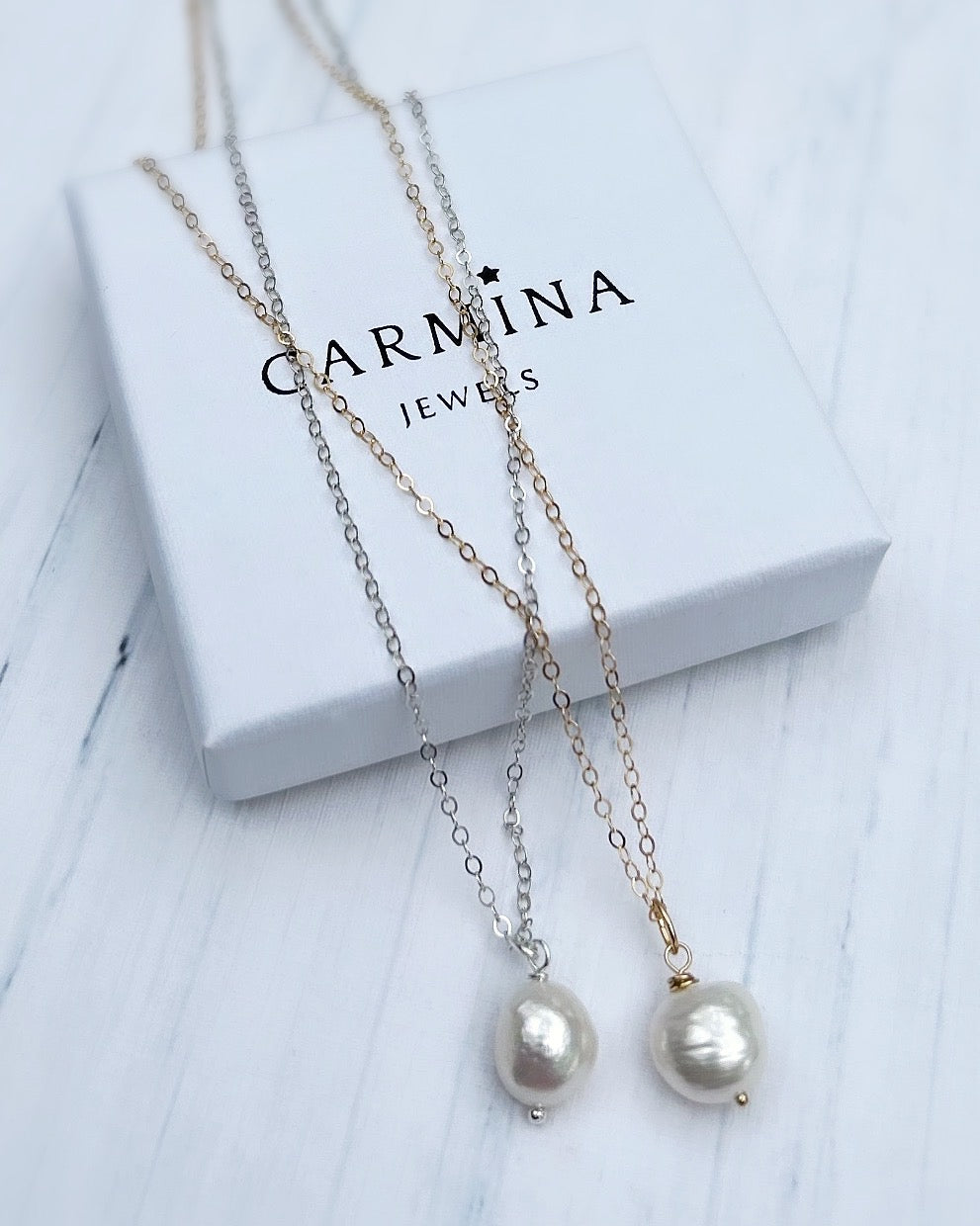 Beautiful baroque Freshwater Pearl pendant - on a delicate cable chain in either a Sterling silver or Gold Filled finish.