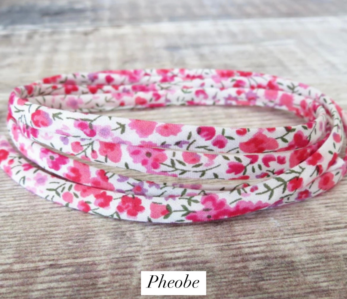 Liberty of London fabric wrap bracelets, with a Sterling Silver textured slide bead.
