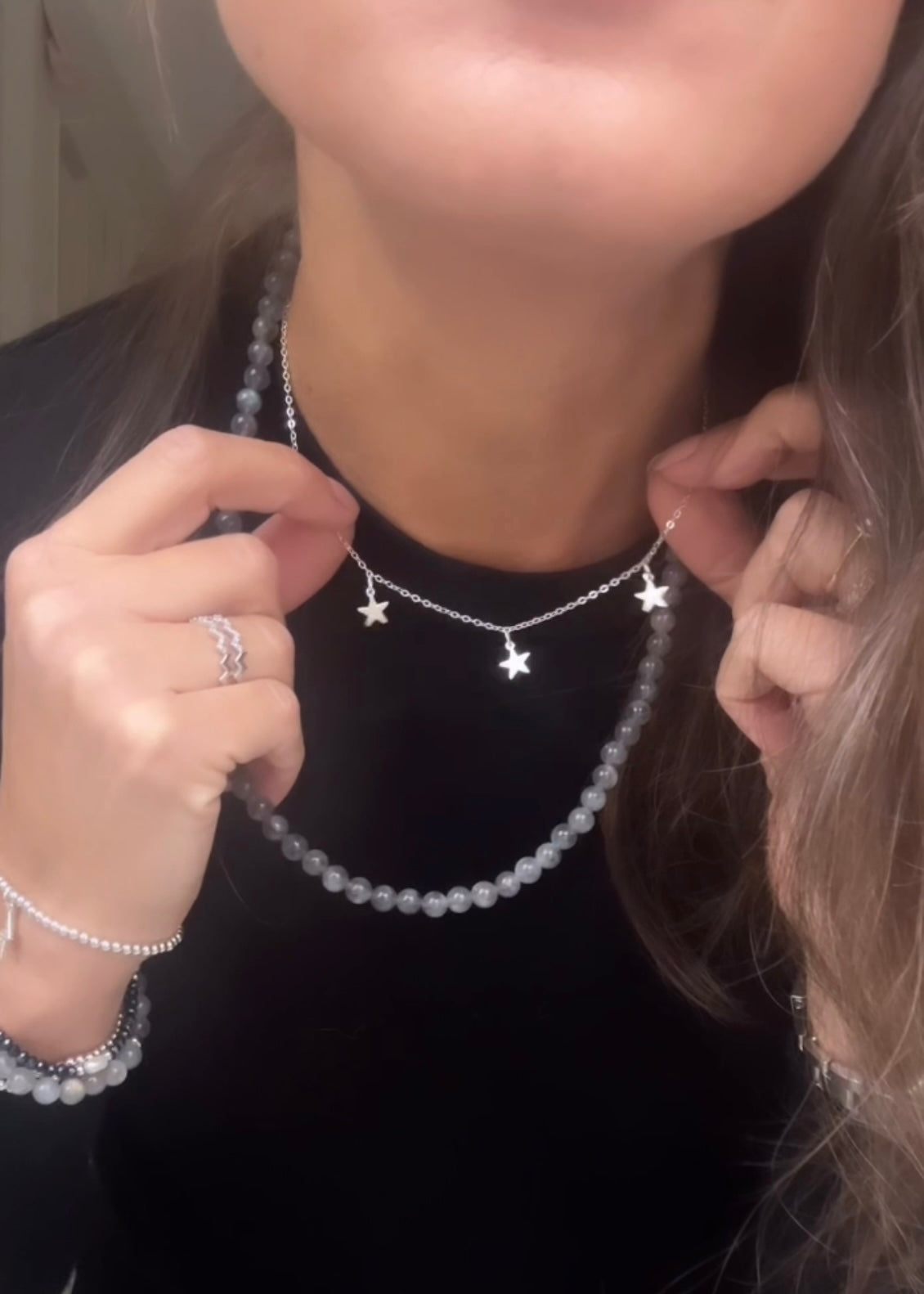 Starlight’ Sterling Silver necklace with 3 delicate Silver star charms. A perfect layering necklace.