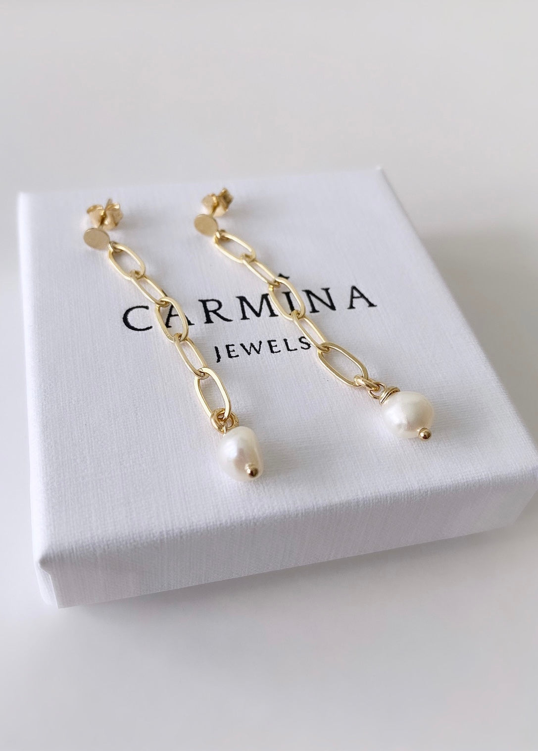 Gorgeous large link paperclip/cable chain dangle earrings with baroque Freshwater Pearls. The earrings are on a round flattened stud post with butterfly clasp fastenings ~ Available in a Sterling Silver or Gold filled finish and in a 3 link or 5 link drop/length. 