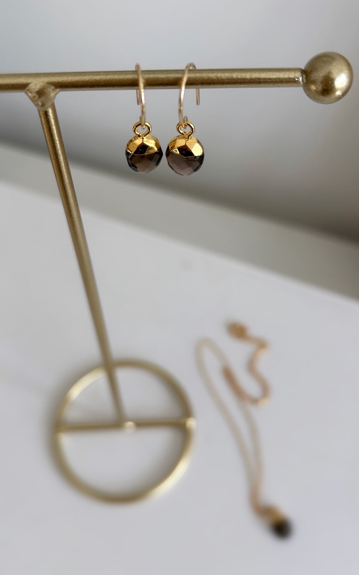Rich chocolate/coffee coloured real gemstone Smoky Quartz earrings on elegant shaped curved ear wire in either a Sterling Silver or Gold Filled finish.
