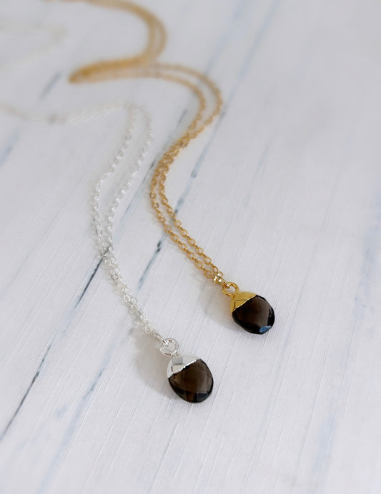 Smoky Quartz gemstone pendant necklace, in Sterling Silver or a Gold finish