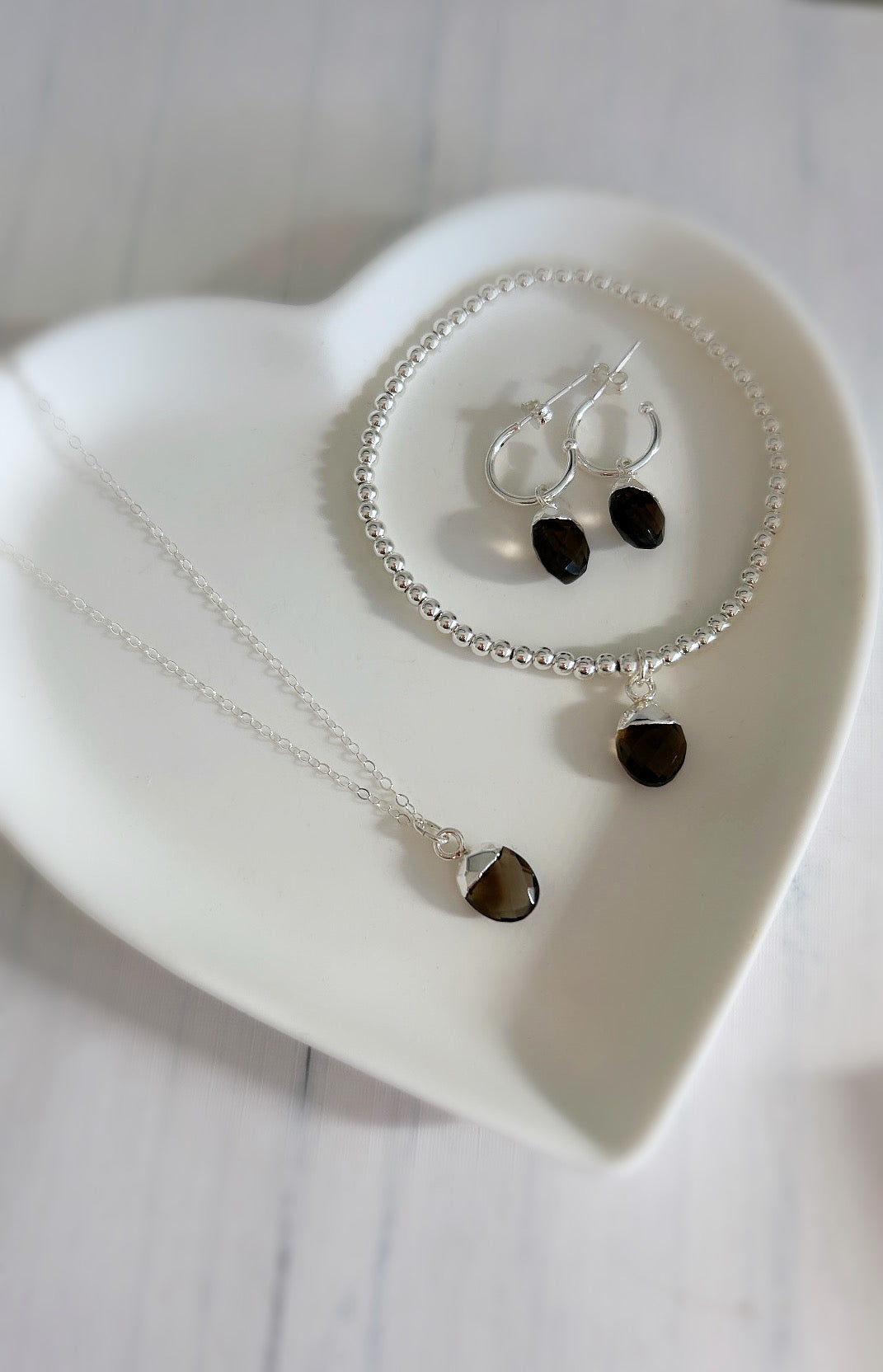 Rich chocolate/coffee coloured real gemstone Smoky Quartz earrings on a Sterling Silver hoop.