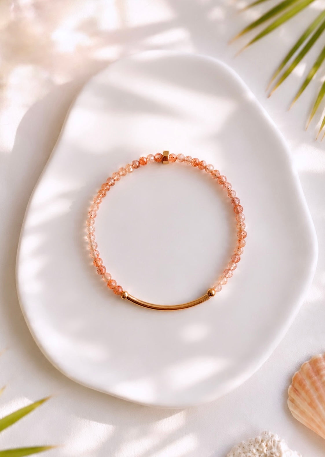 Beautiful Sunstone semi precious faceted bead bracelet hand threaded on a strong stretch elastic cord. This delicate bracelet comes in a choice of two finishes using either Sterling Silver or Gold Filled accents.